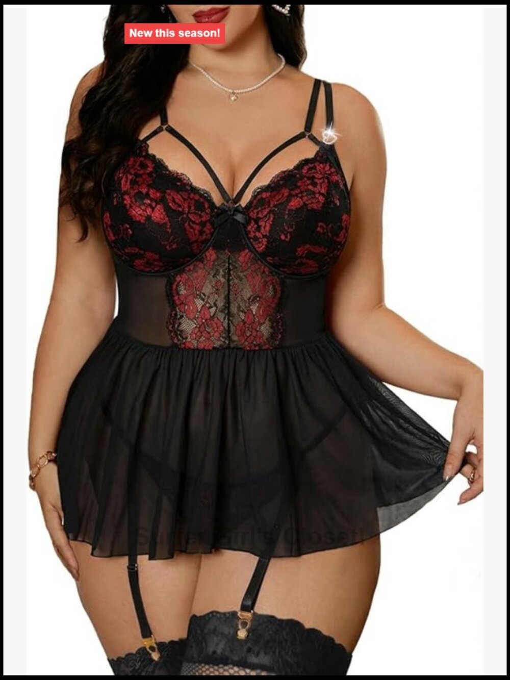 Plus Size Garter Lingerie Set with Stockings for Curvy Women